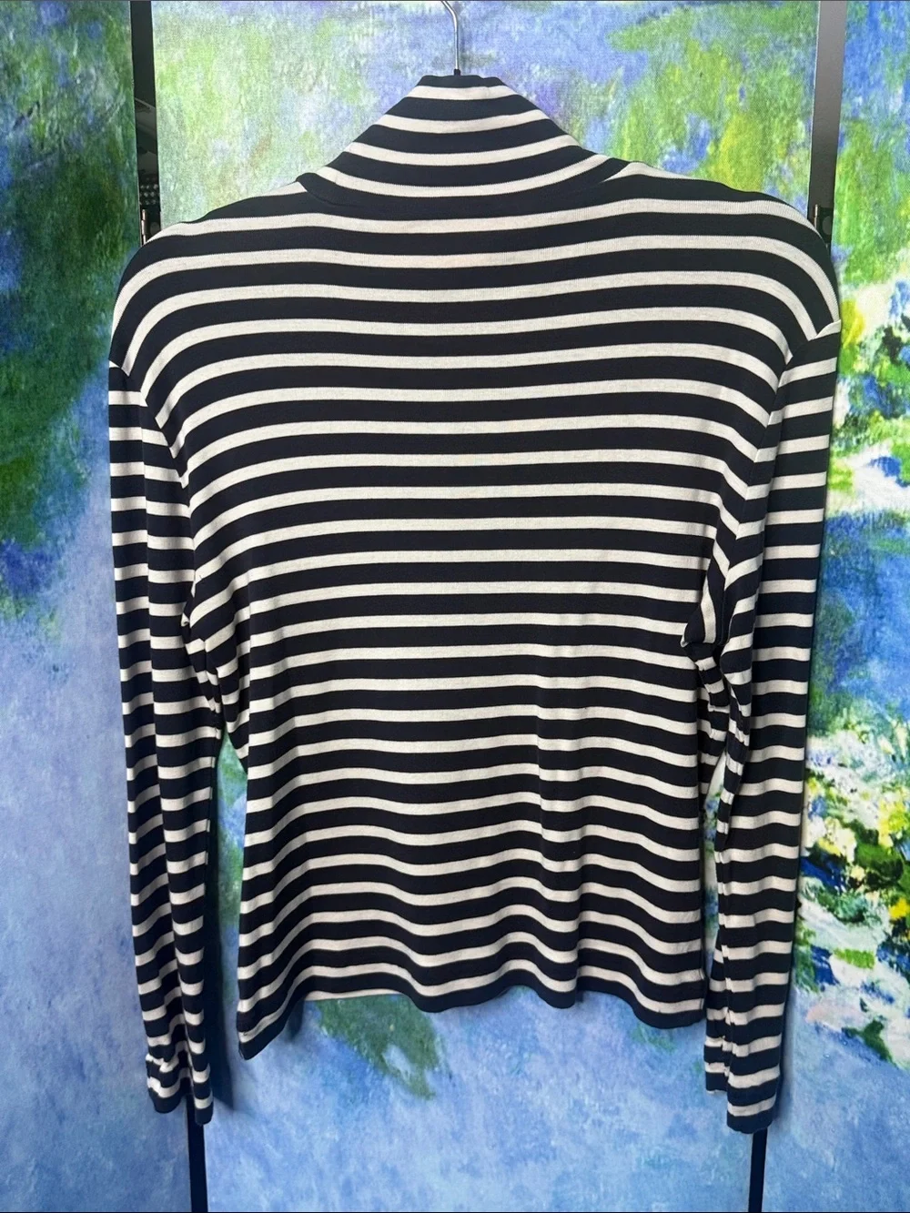 Tory Burch Navy & Ivory Striped Pima Cotton Turtleneck Top Medium